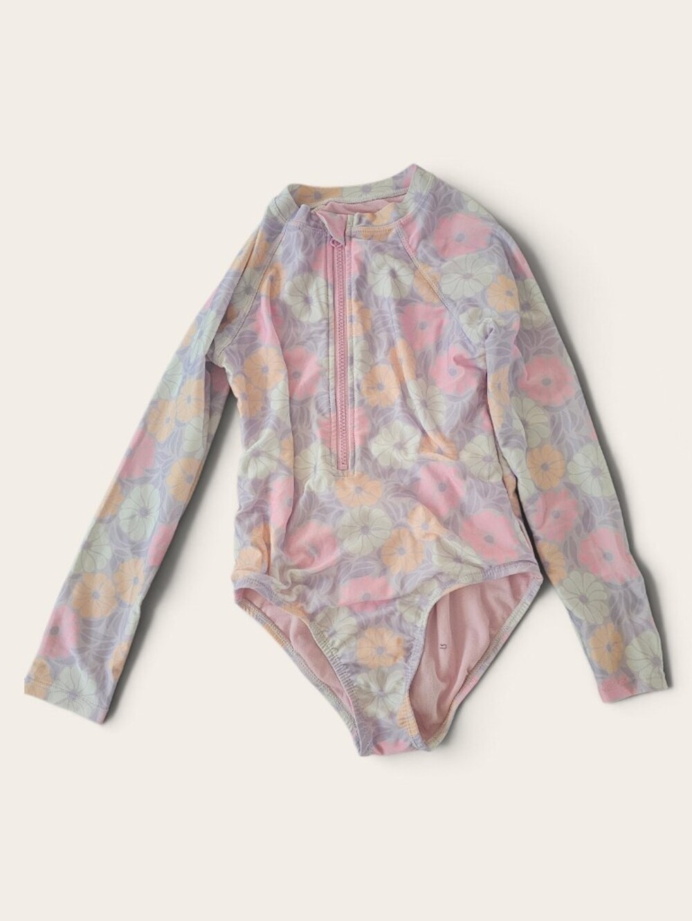 wonder nation Long-Sleeve Floral One-Piece Swimsuit - Pink, Lavender & Yellow